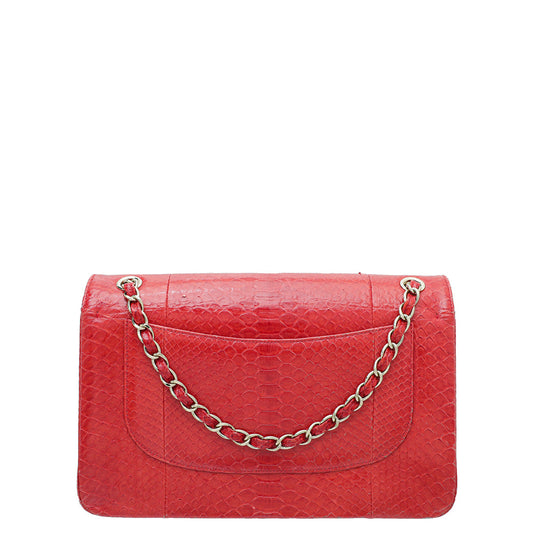 Chanel Red Python Classic Double Flap Jumbo Bag