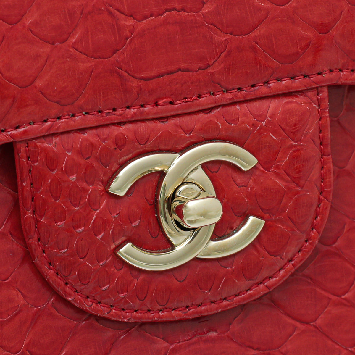 Chanel Red Python Classic Double Flap Jumbo Bag