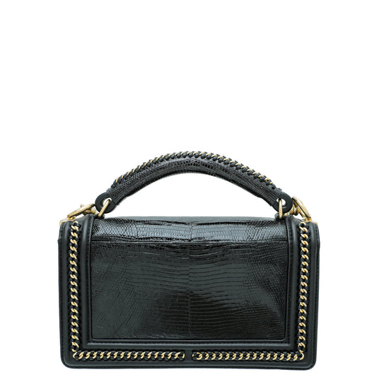 Chanel Black Le Boy Lizard Top Handle Chain Around Medium Bag