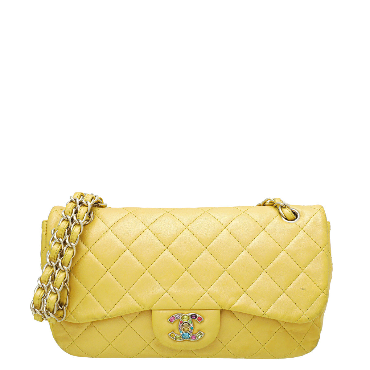 Chanel Yellow CC Crystal Single Flap Jumbo Bag