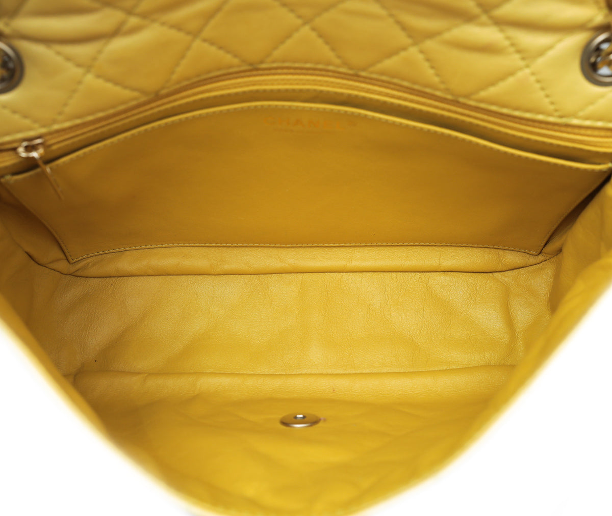 Chanel Yellow CC Crystal Single Flap Jumbo Bag