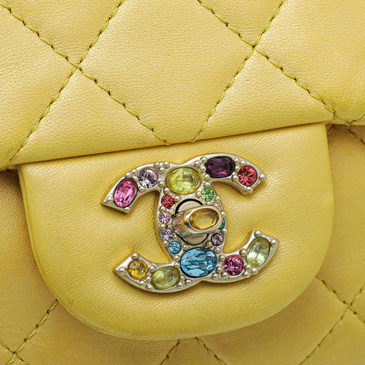 Chanel Yellow CC Crystal Single Flap Jumbo Bag