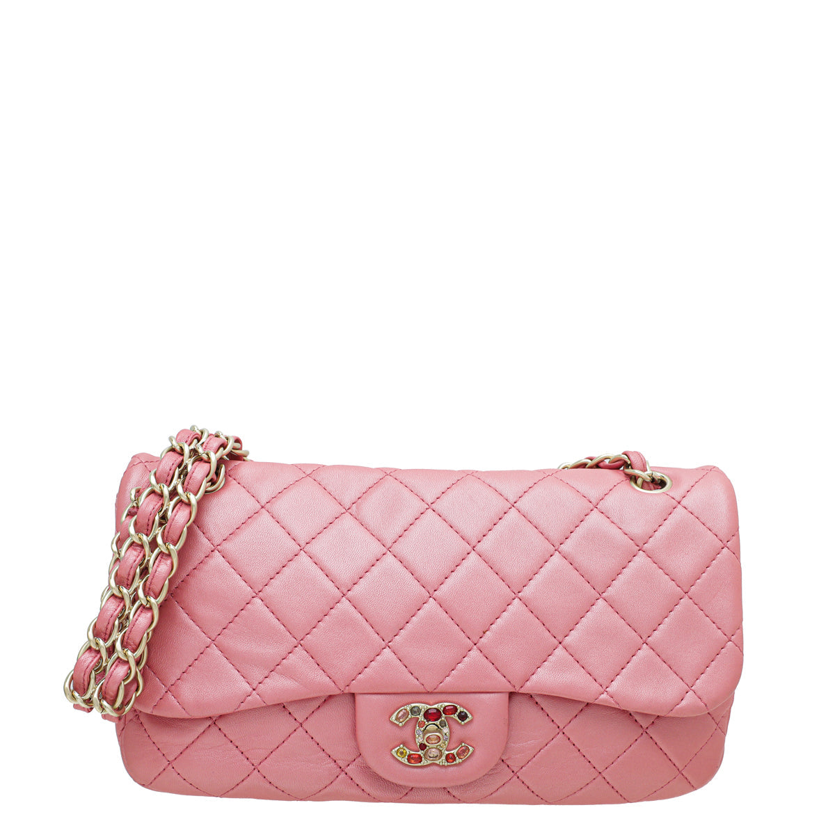 Chanel Pink CC Crystal Single Flap Jumbo Bag