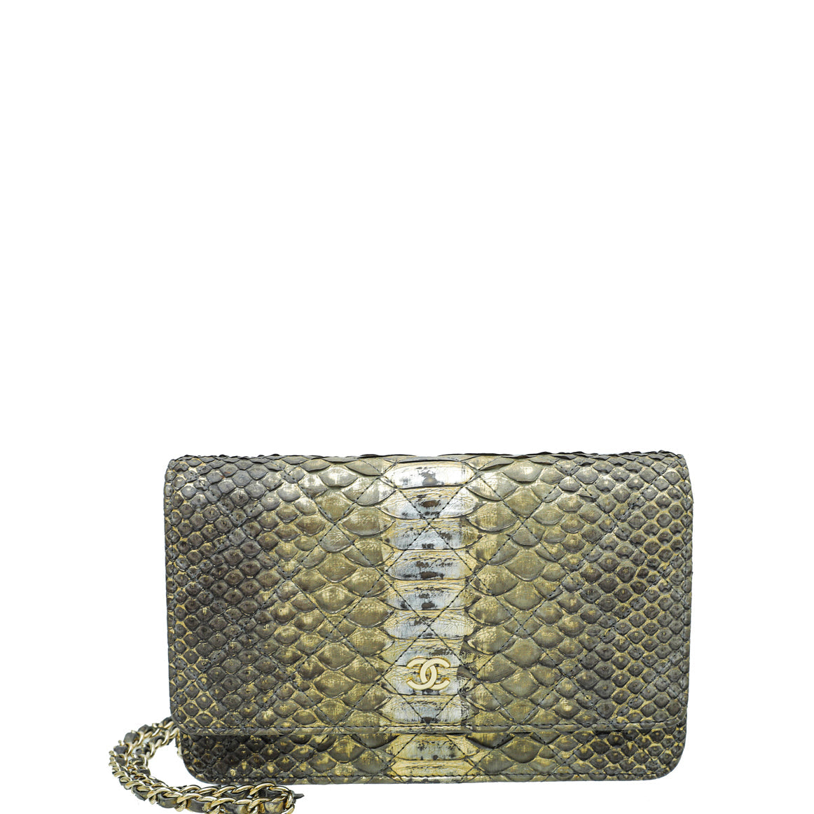 Chanel Metallic Bicolor Python CC Classic Wallet On Chain