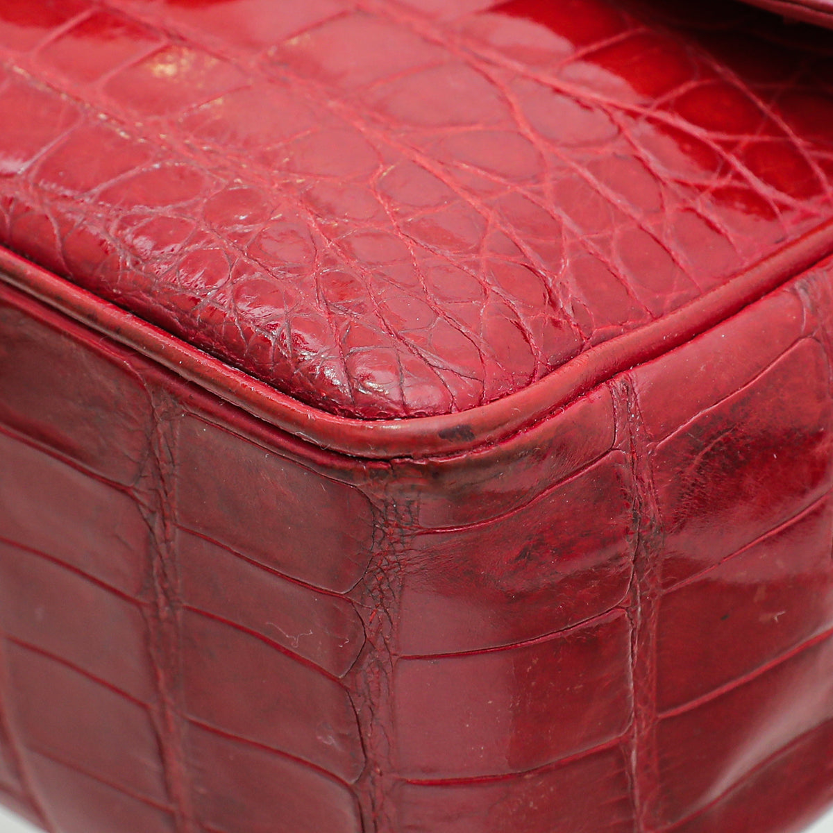 Chanel Red Crocodile Vintage CC Classic Mini Square Bag