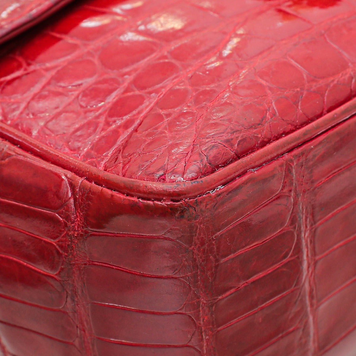 Chanel Red Crocodile Vintage CC Classic Mini Square Bag