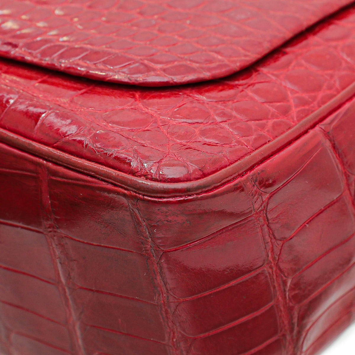 Chanel Red Crocodile Vintage CC Classic Mini Square Bag