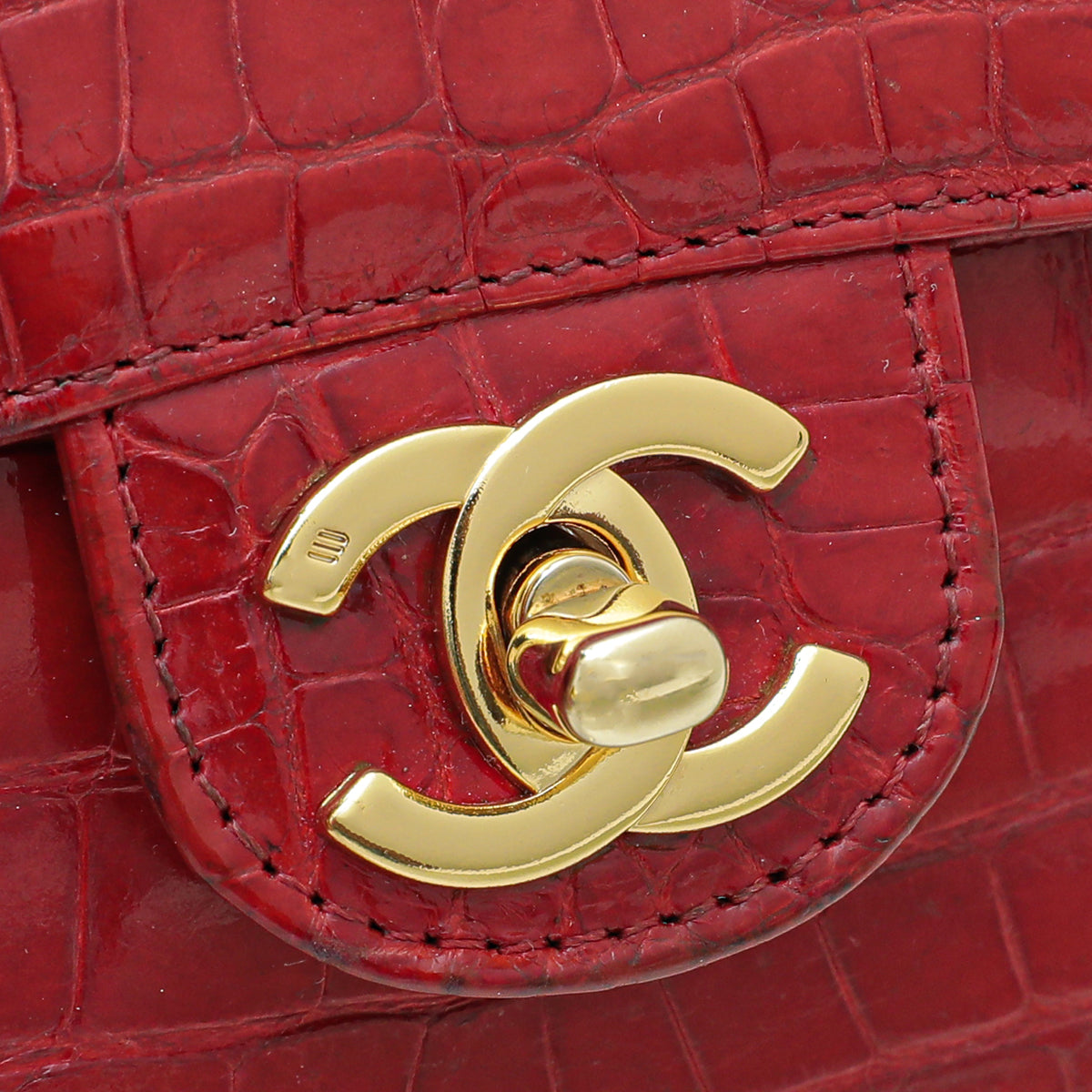 Chanel Red Crocodile Vintage CC Classic Mini Square Bag