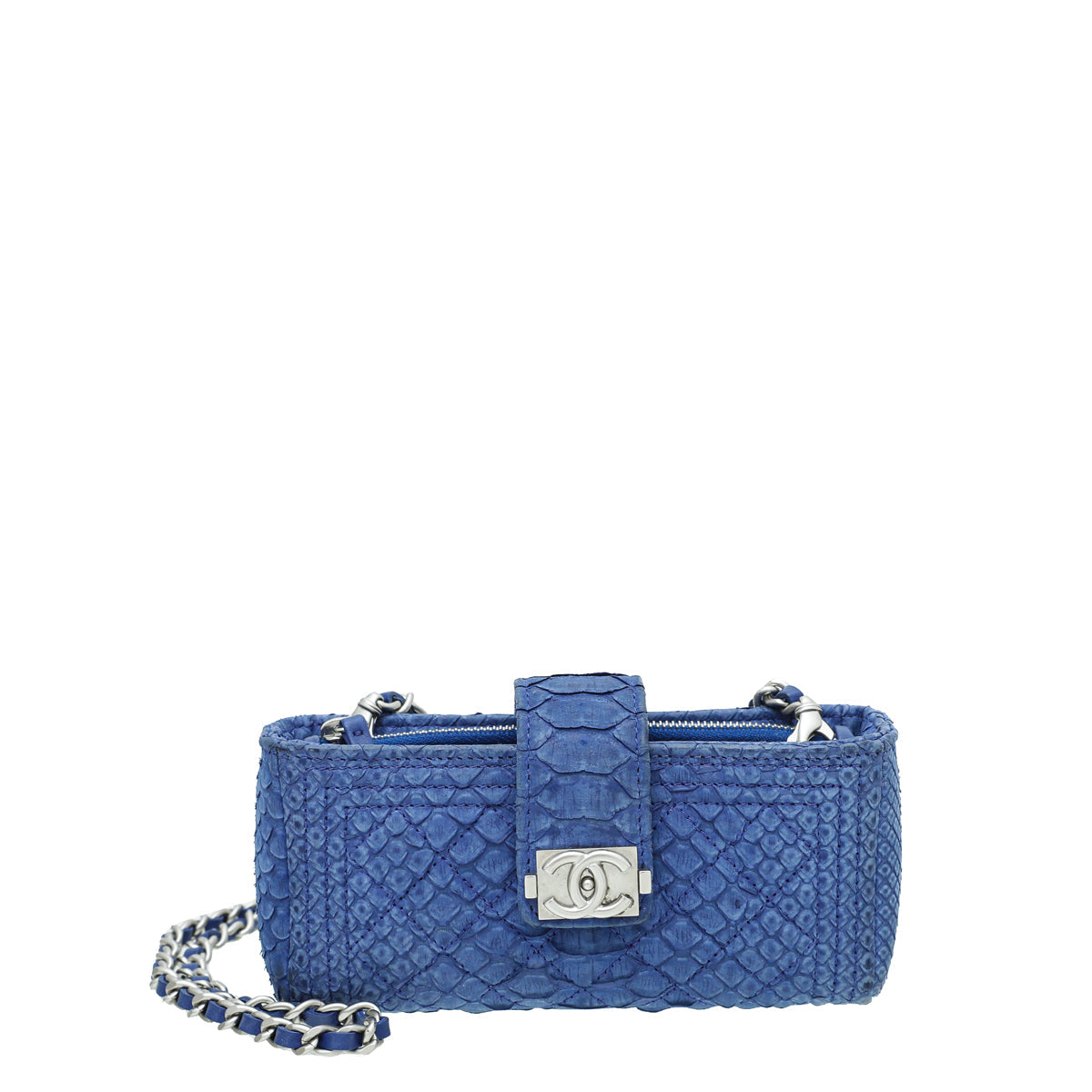 Chanel Blue Python Boy Chain Crossbody Phone Holder