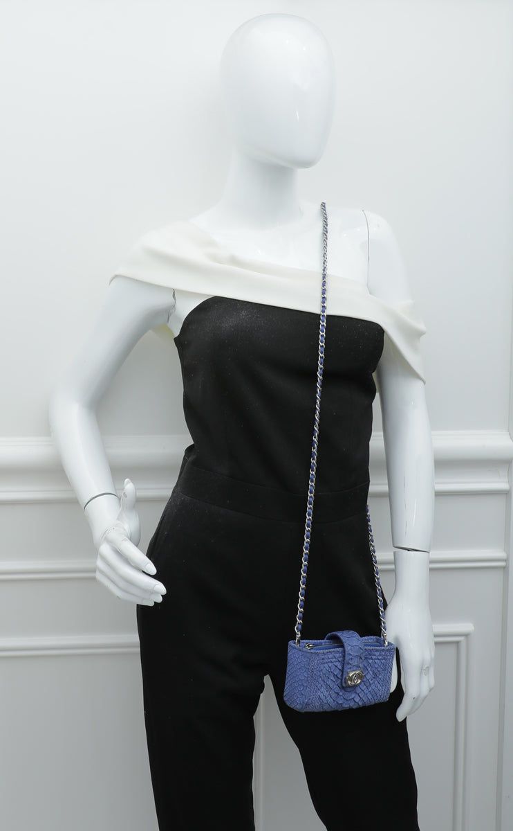 Chanel Blue Python Boy Chain Crossbody Phone Holder