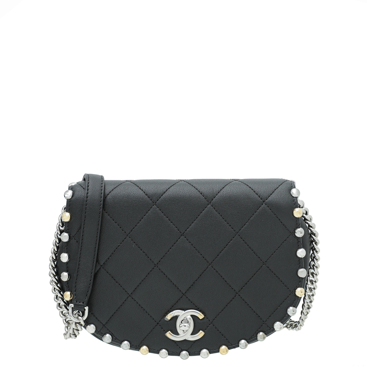 Chanel Black CC Metal Bubble Edge Flap Bag