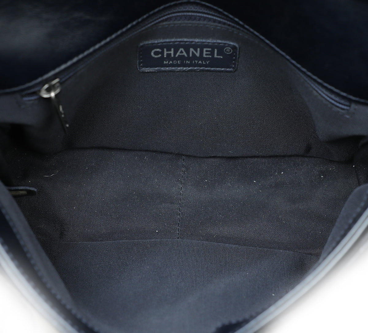 Chanel Navy Blue CC Metal Plate Glazed Flap Bag