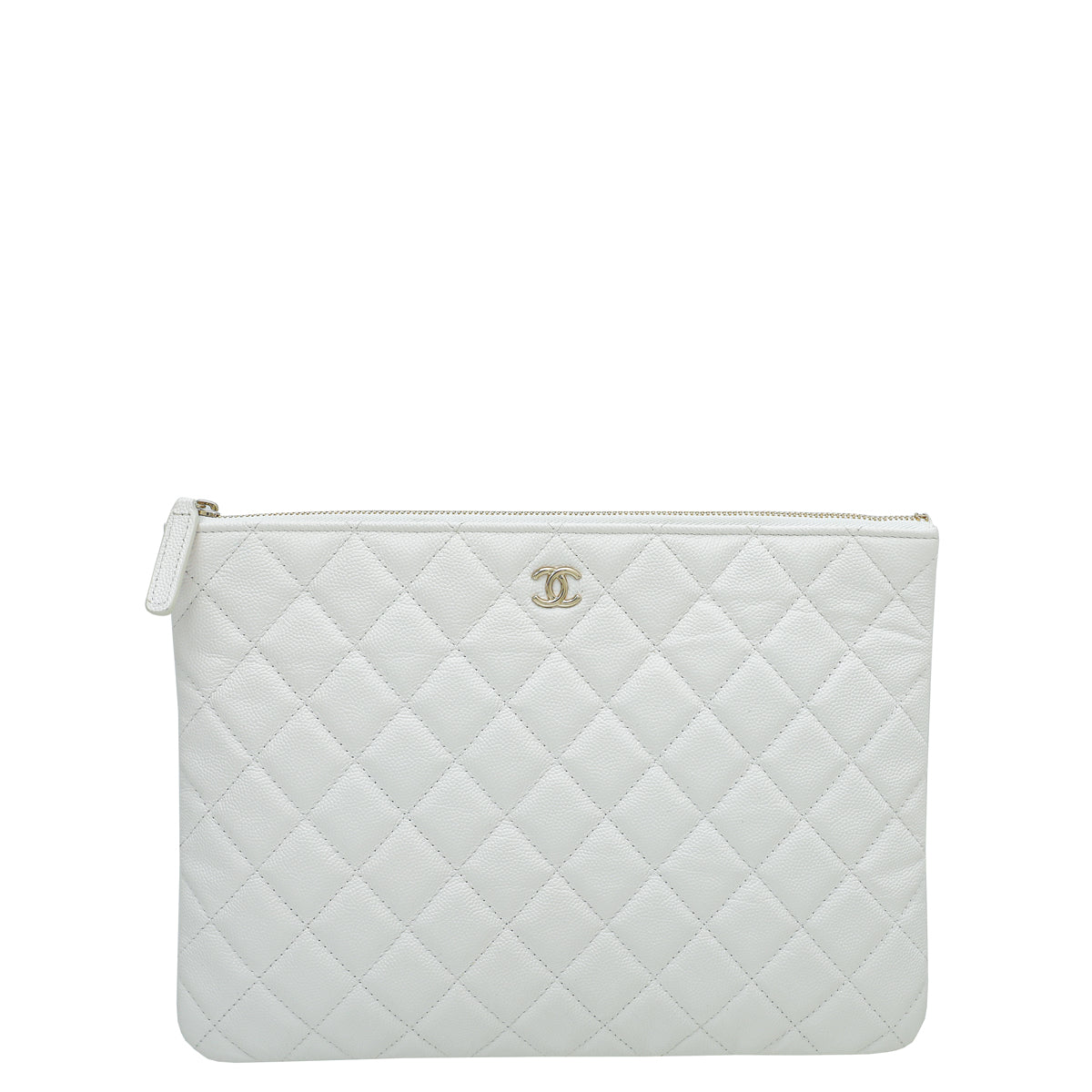 Chanel White CC Classic Medium Pouch