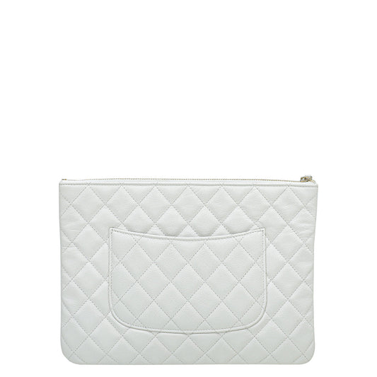 Chanel White CC Classic Medium Pouch