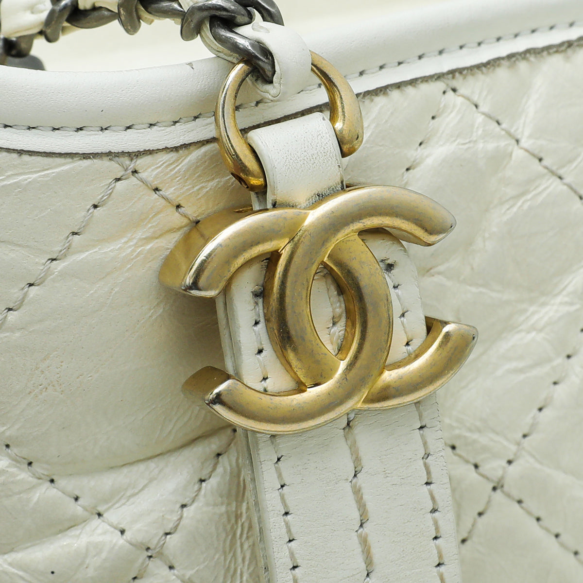 Chanel White Aged Gabrielle Hobo Small Bag