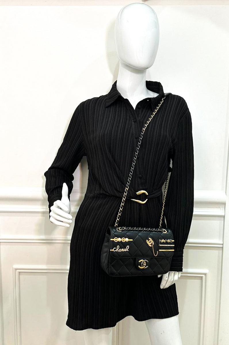 Chanel Black Coco Clips Flap Small Bag