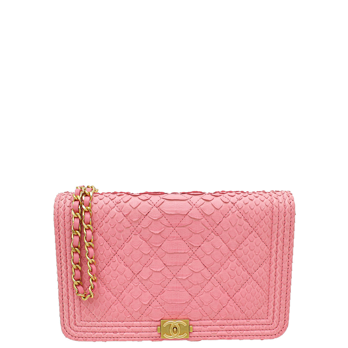 Chanel Pink Python Boy Wallet on Chain