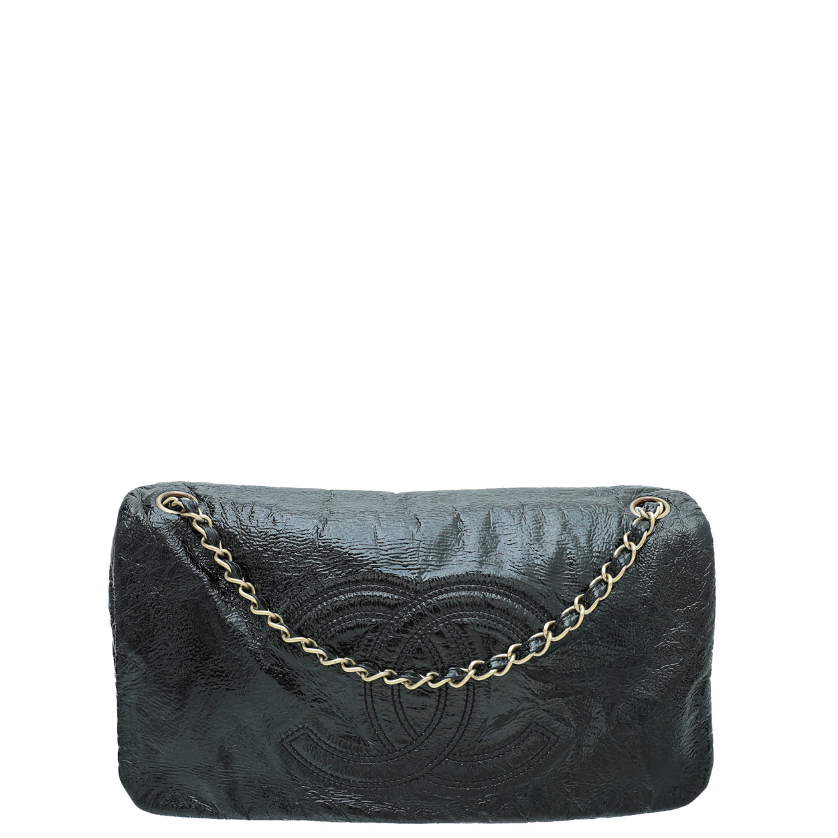 Chanel Black Vinyl Rock & Chain Medium Flap Bag