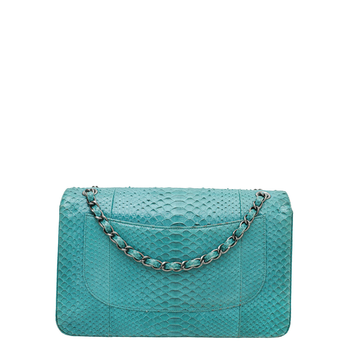 Chanel Turquoise Python Classic Double Flap Jumbo Bag