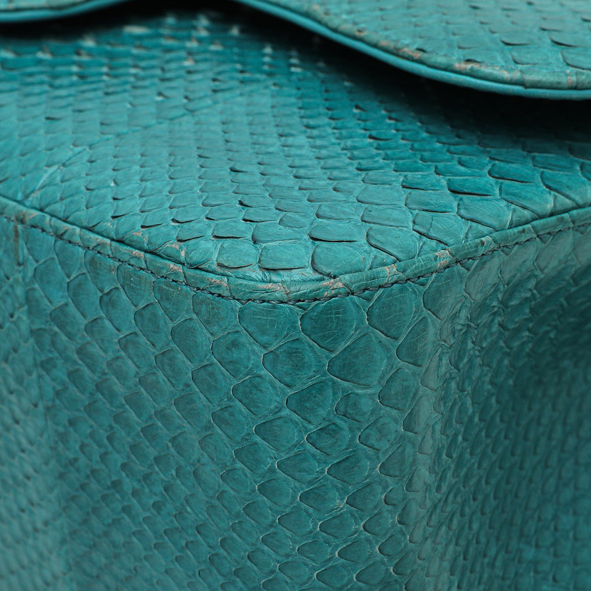 Chanel Turquoise Python Classic Double Flap Jumbo Bag