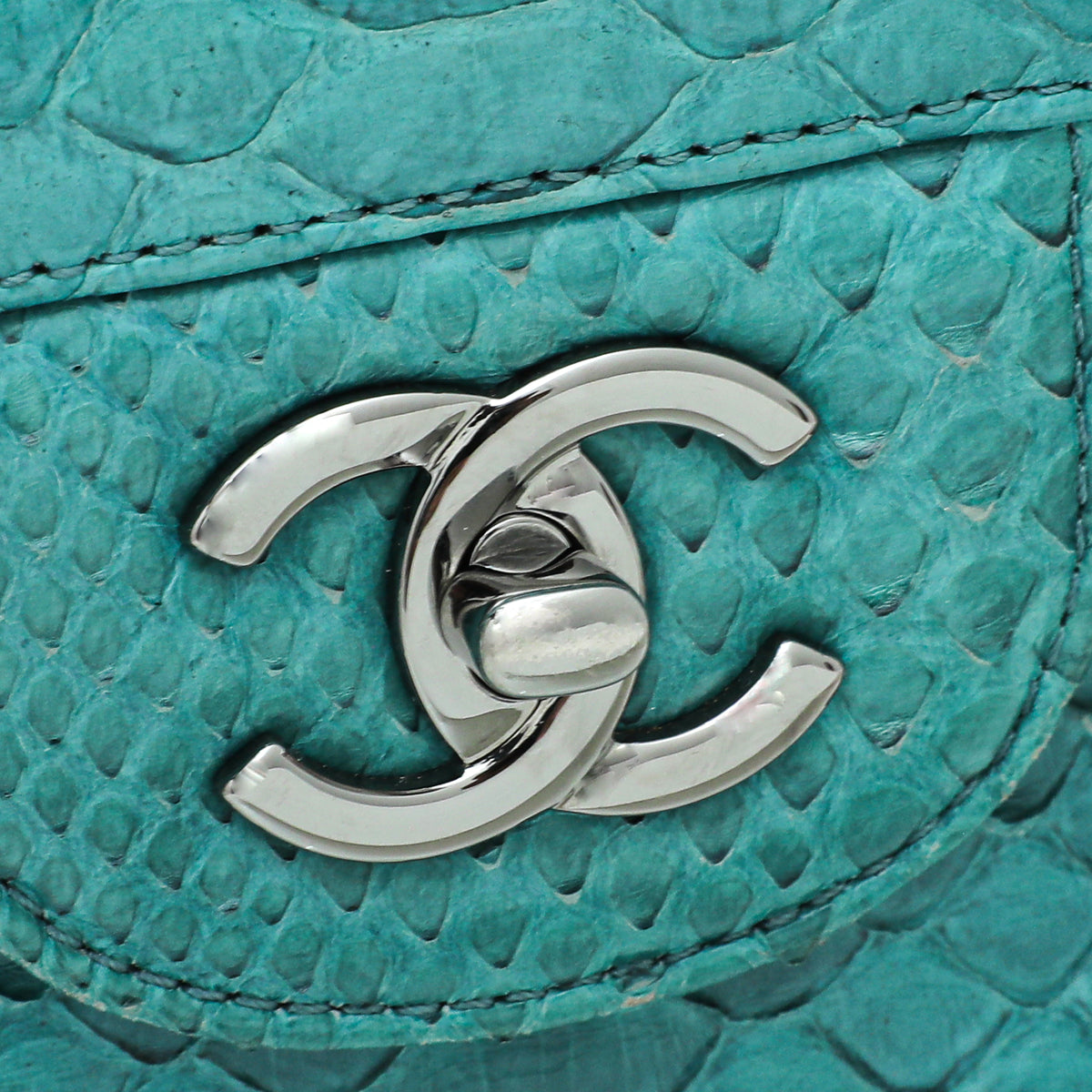 Chanel Turquoise Python Classic Double Flap Jumbo Bag