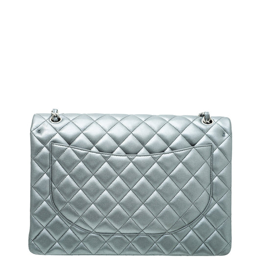 Chanel Metallic Gray Classic Double Flap Maxi Bag