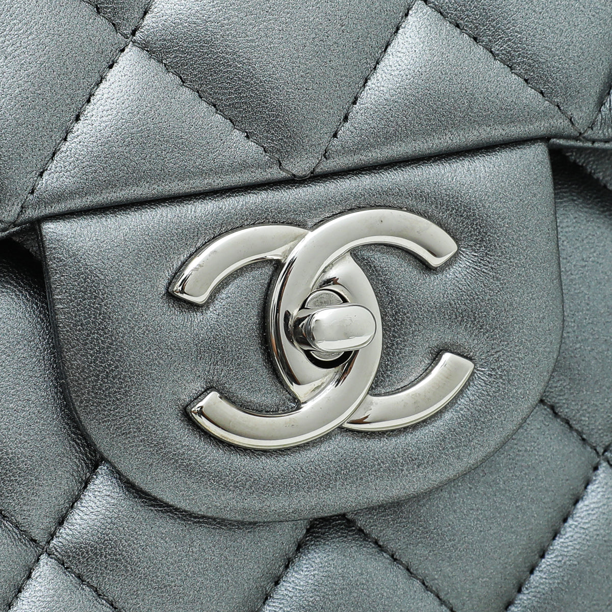 Chanel Metallic Gray Classic Double Flap Maxi Bag