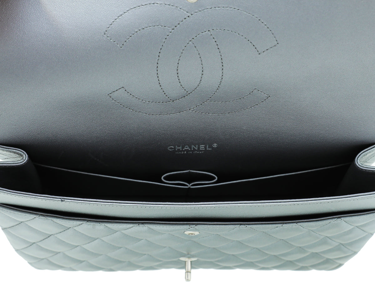 Chanel Metallic Gray Classic Double Flap Maxi Bag