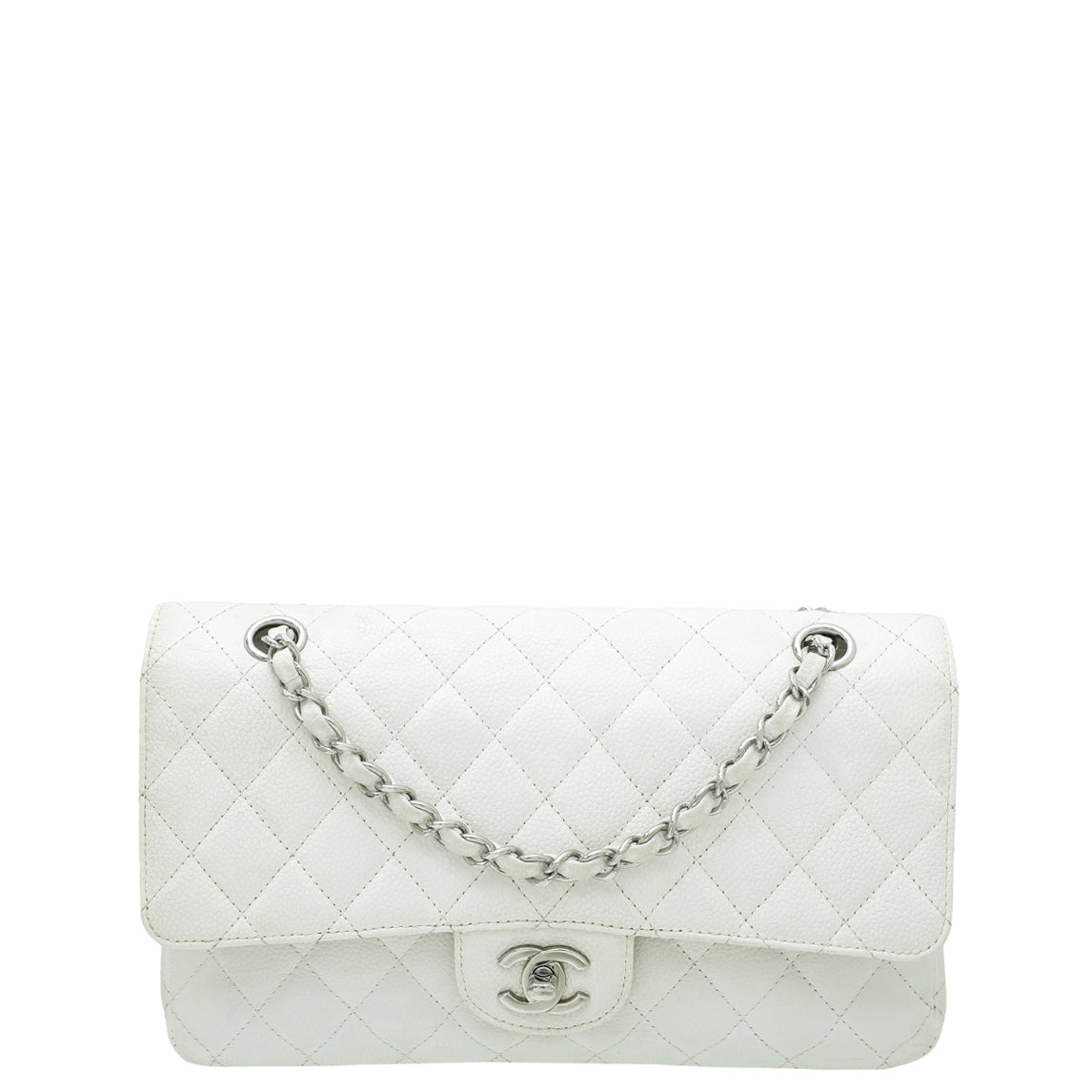 Chanel White Classic Double Flap Medium Bag