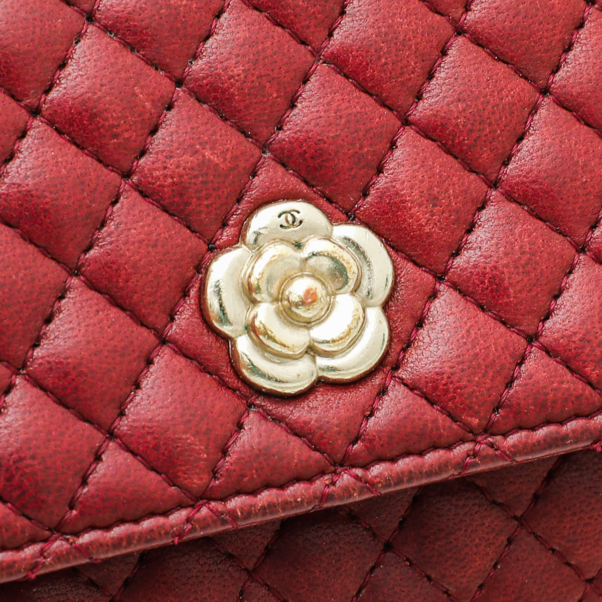 Chanel Red Micro Quilt Camellia Wallet on Chain