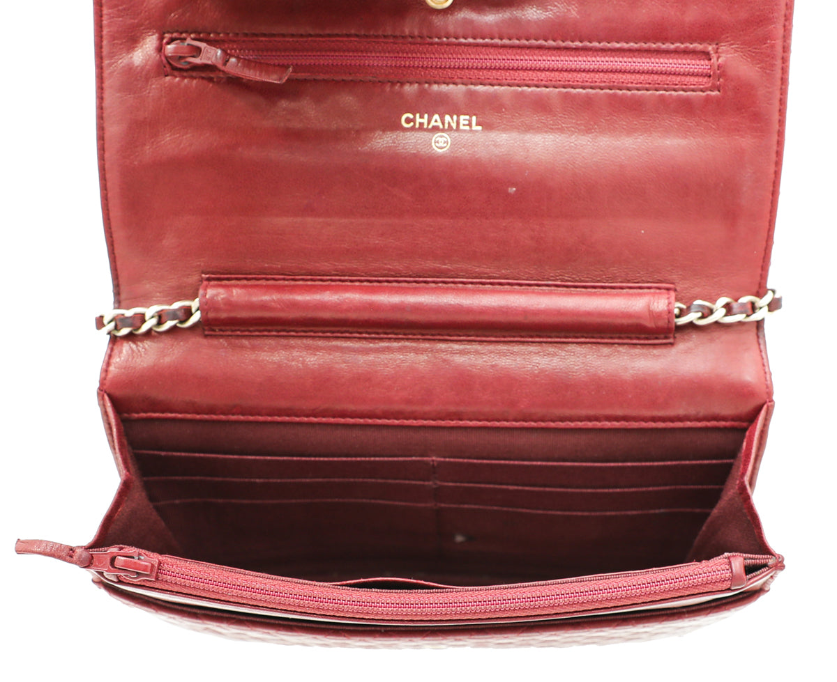 Chanel Red Micro Quilt Camellia Wallet on Chain