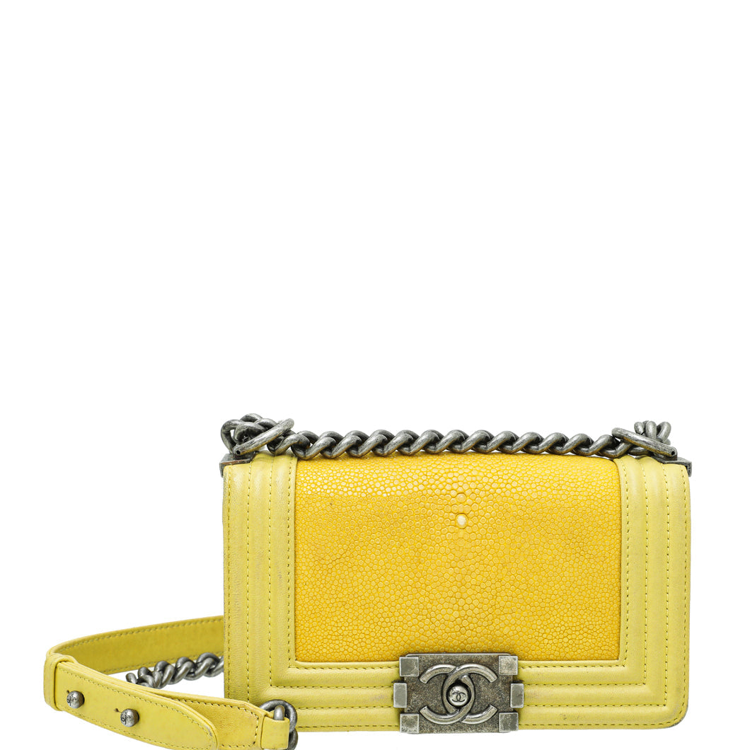 Chanel Yellow Galuchat Stingray Boy Small Bag