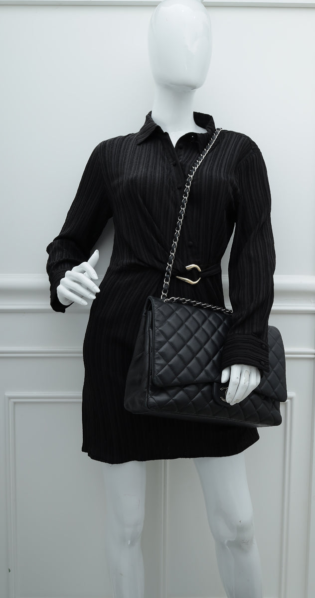 Chanel Black CC Classic Double Flap Maxi Bag