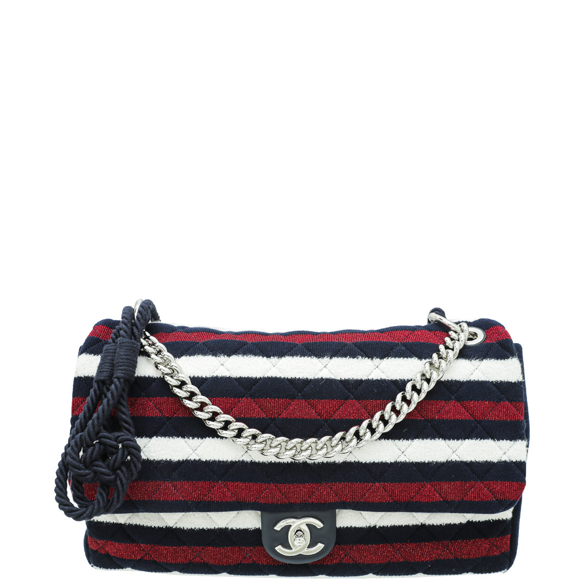 Chanel Tricolor Jersey Rope Flap Large Bag