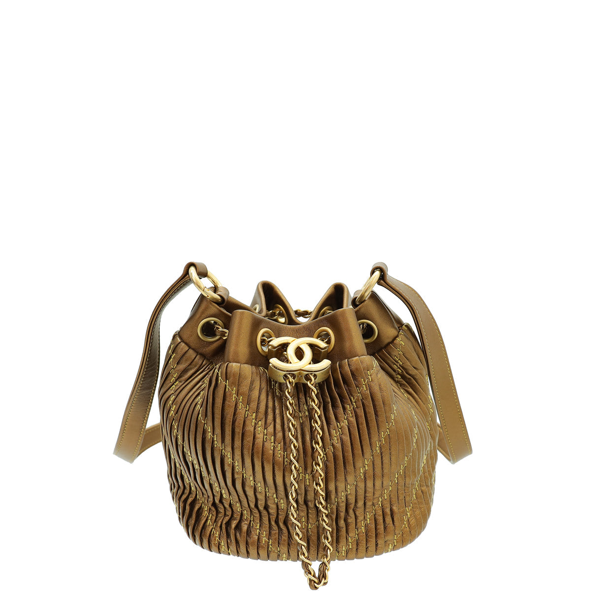 Chanel Metallic Bronze Small Coco Pleats Drawstring Bucket Bag