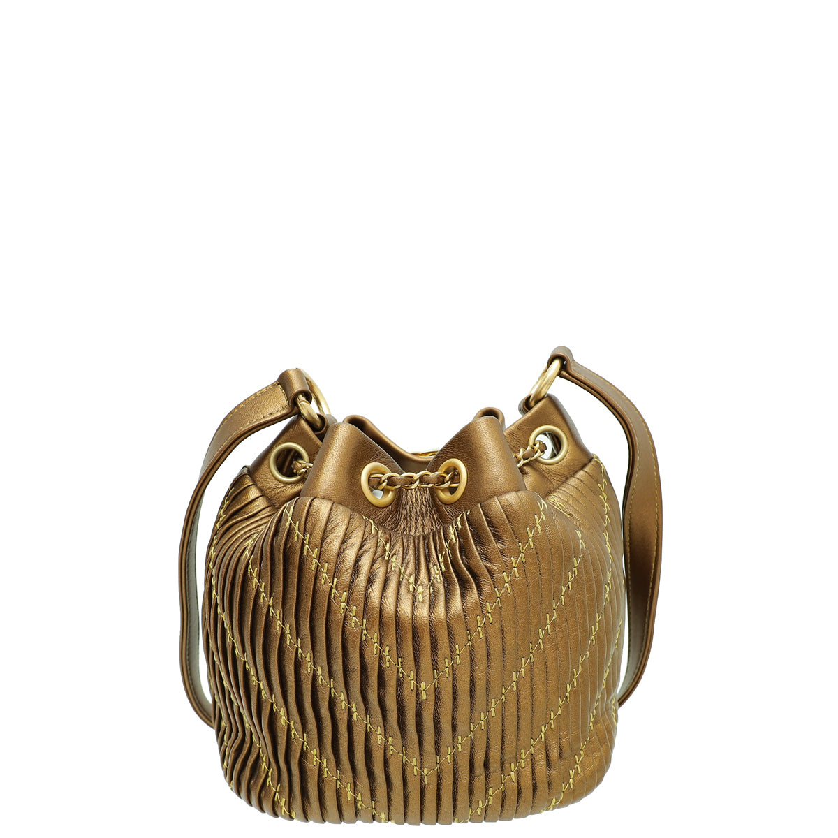 Chanel Metallic Bronze Small Coco Pleats Drawstring Bucket Bag