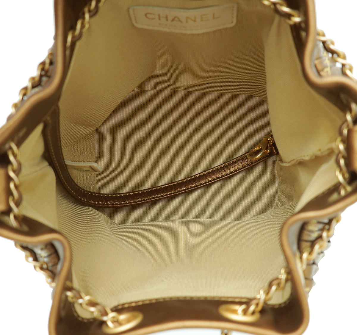 Chanel Metallic Bronze Small Coco Pleats Drawstring Bucket Bag