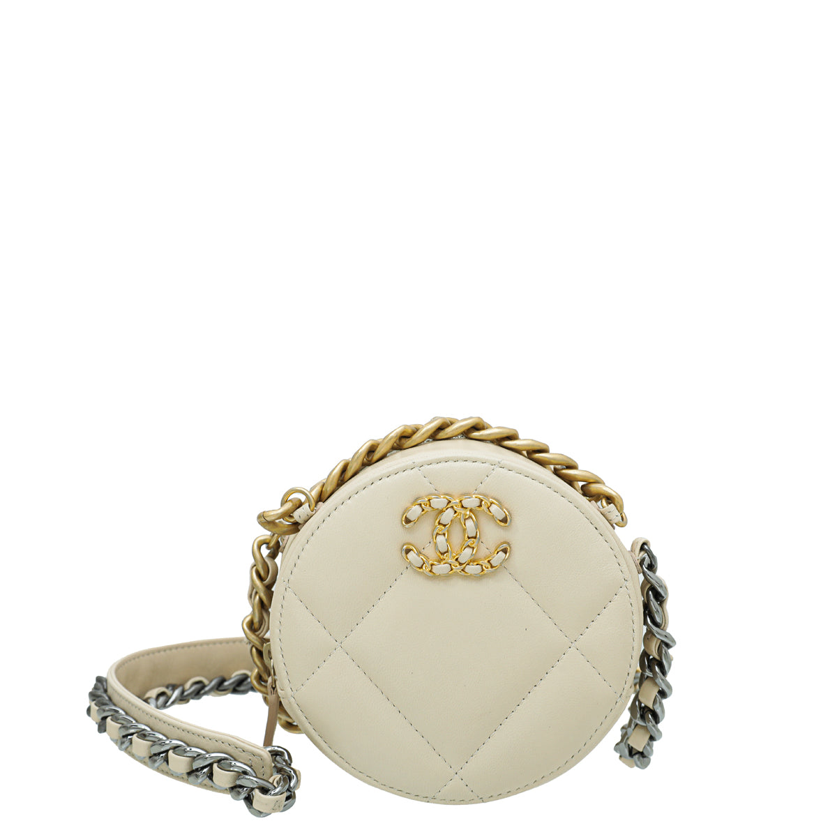 Chanel Light Beige 19 Round Mini Clutch w/Chain