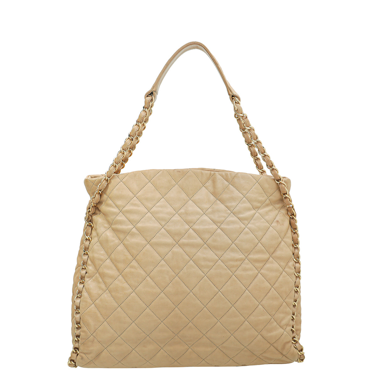 Chanel Beige Fold Over Chain Around Hobo Bag