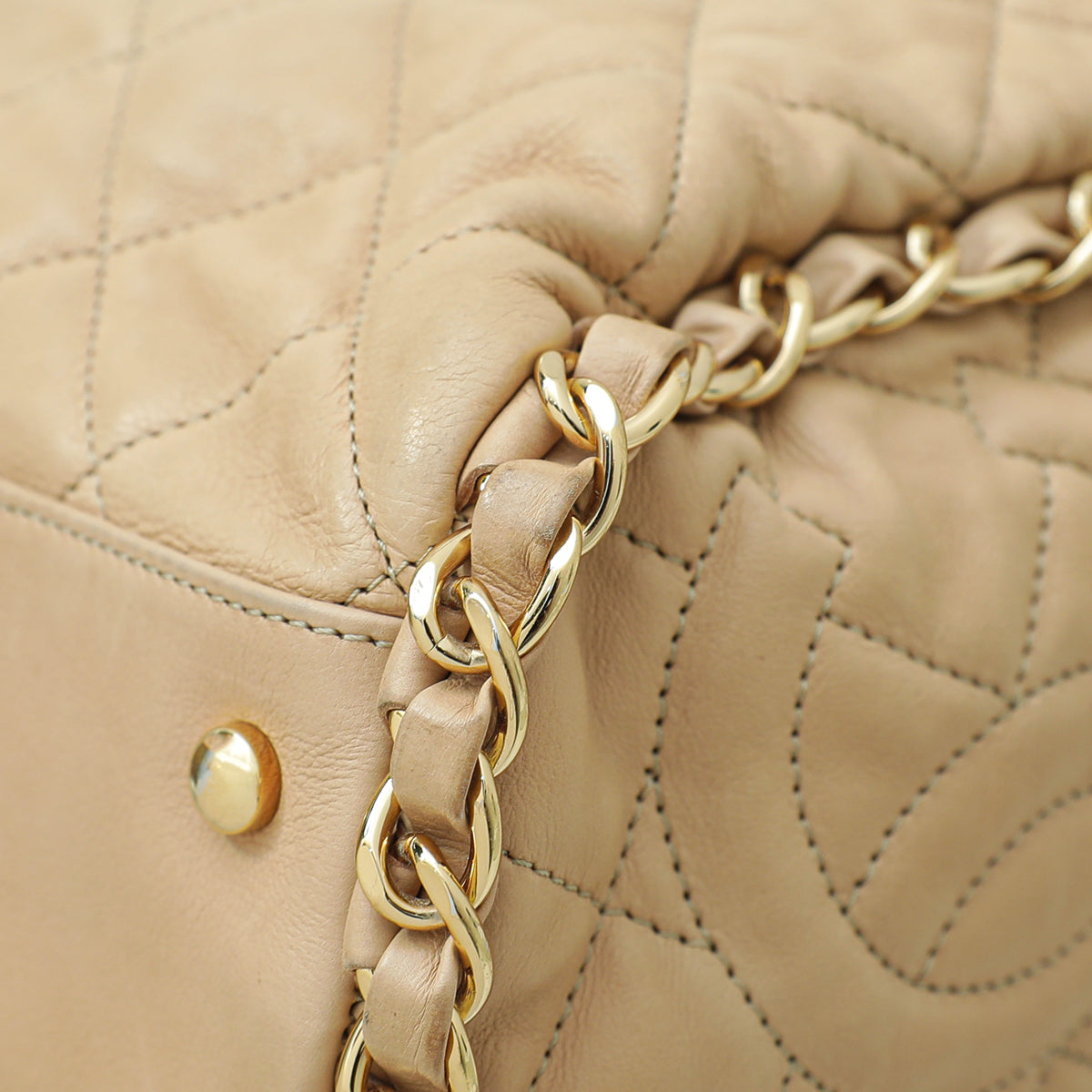 Chanel Beige Fold Over Chain Around Hobo Bag