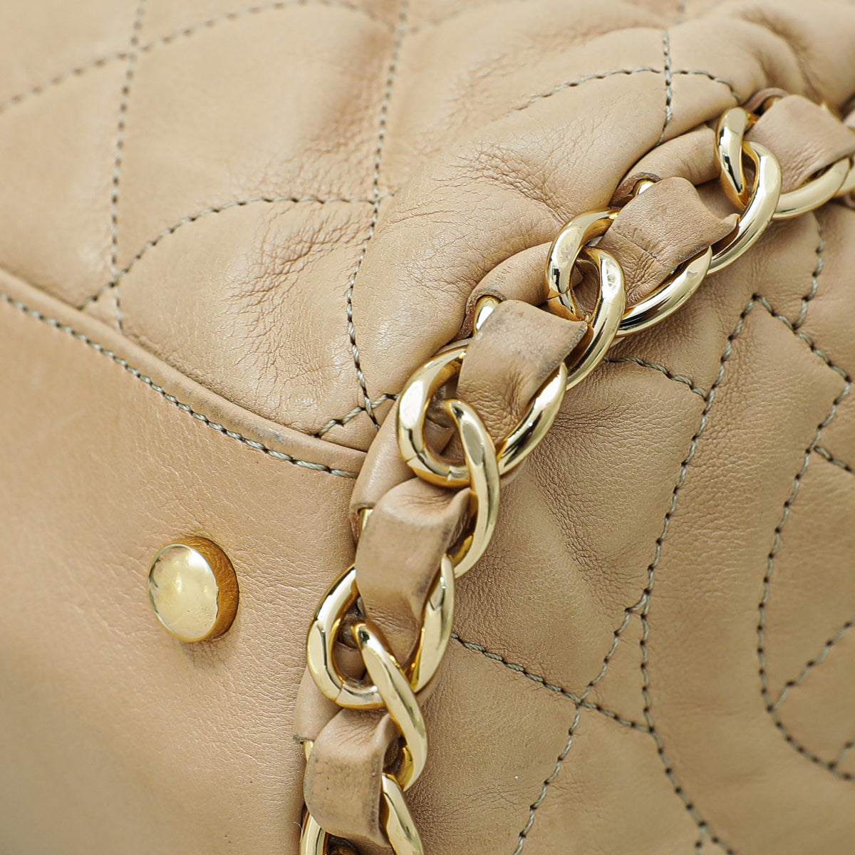 Chanel Beige Fold Over Chain Around Hobo Bag