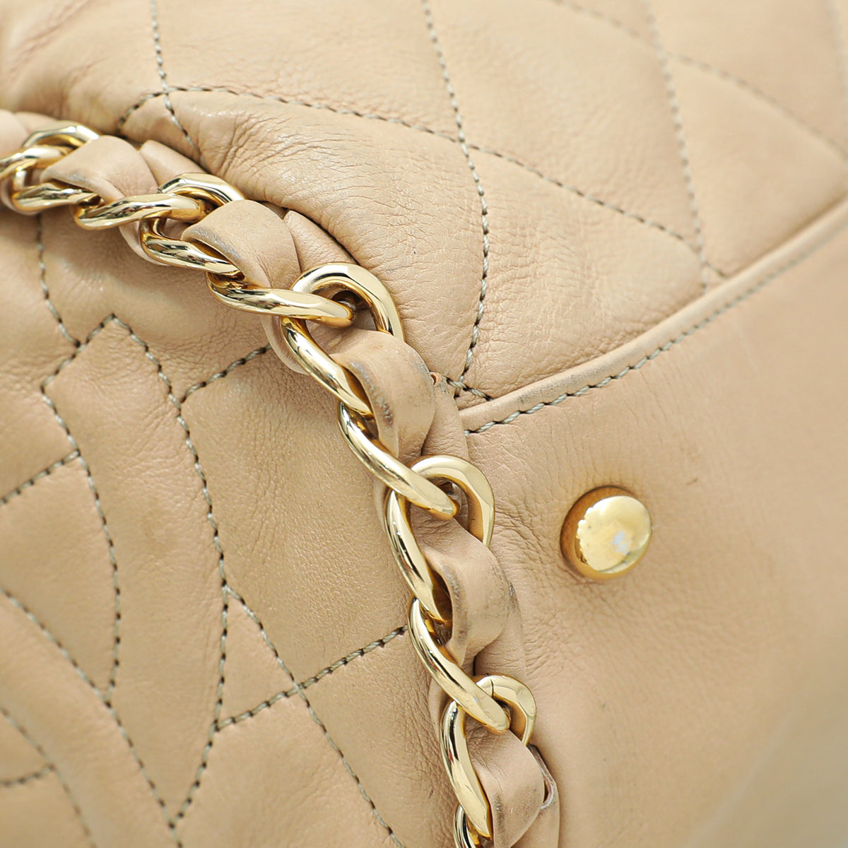 Chanel Beige Fold Over Chain Around Hobo Bag