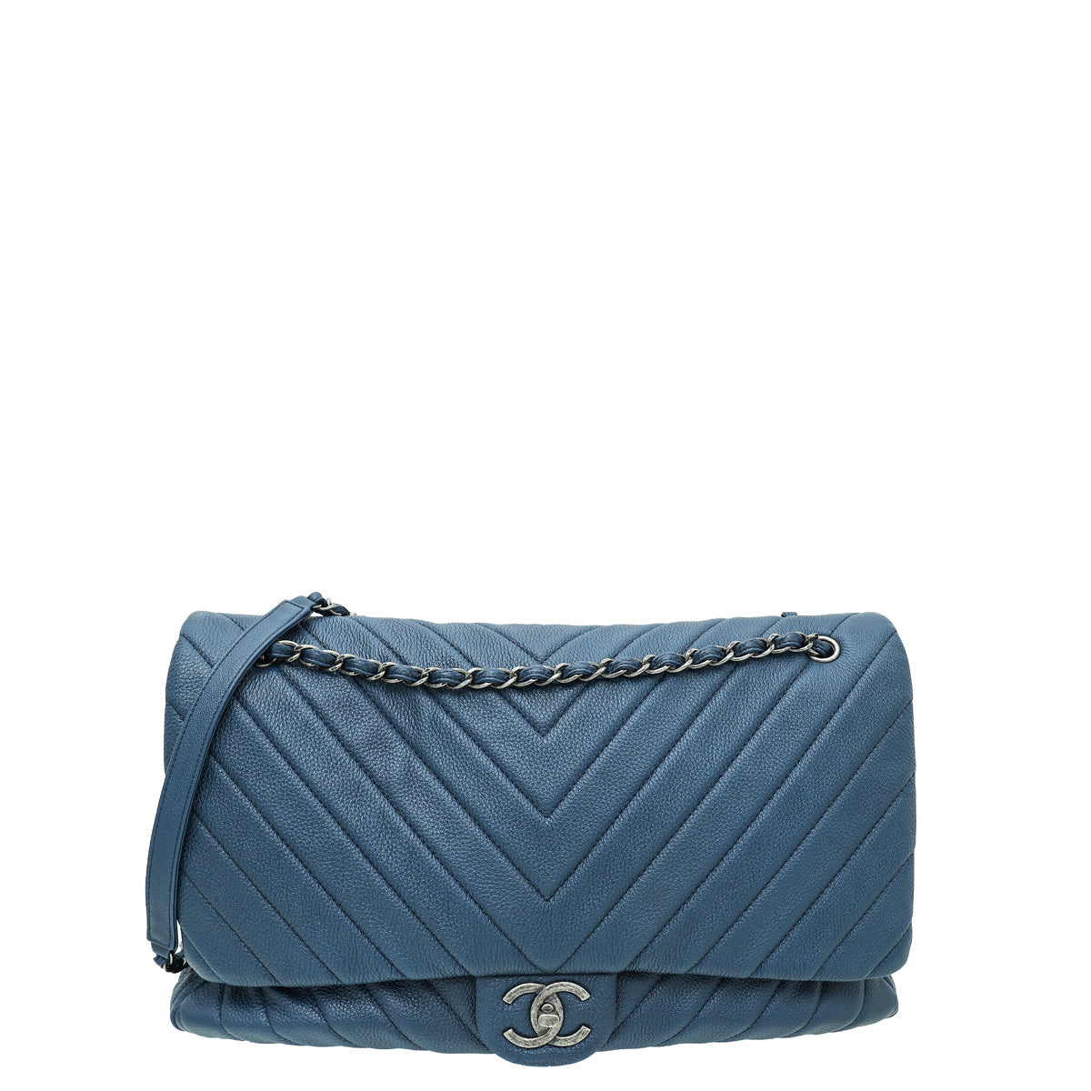 Chanel Blue Chevron XXL Travel FLap Bag