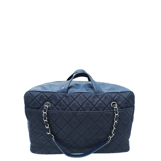 Chanel Blue Aged Flap Top Handle Bowling Bag