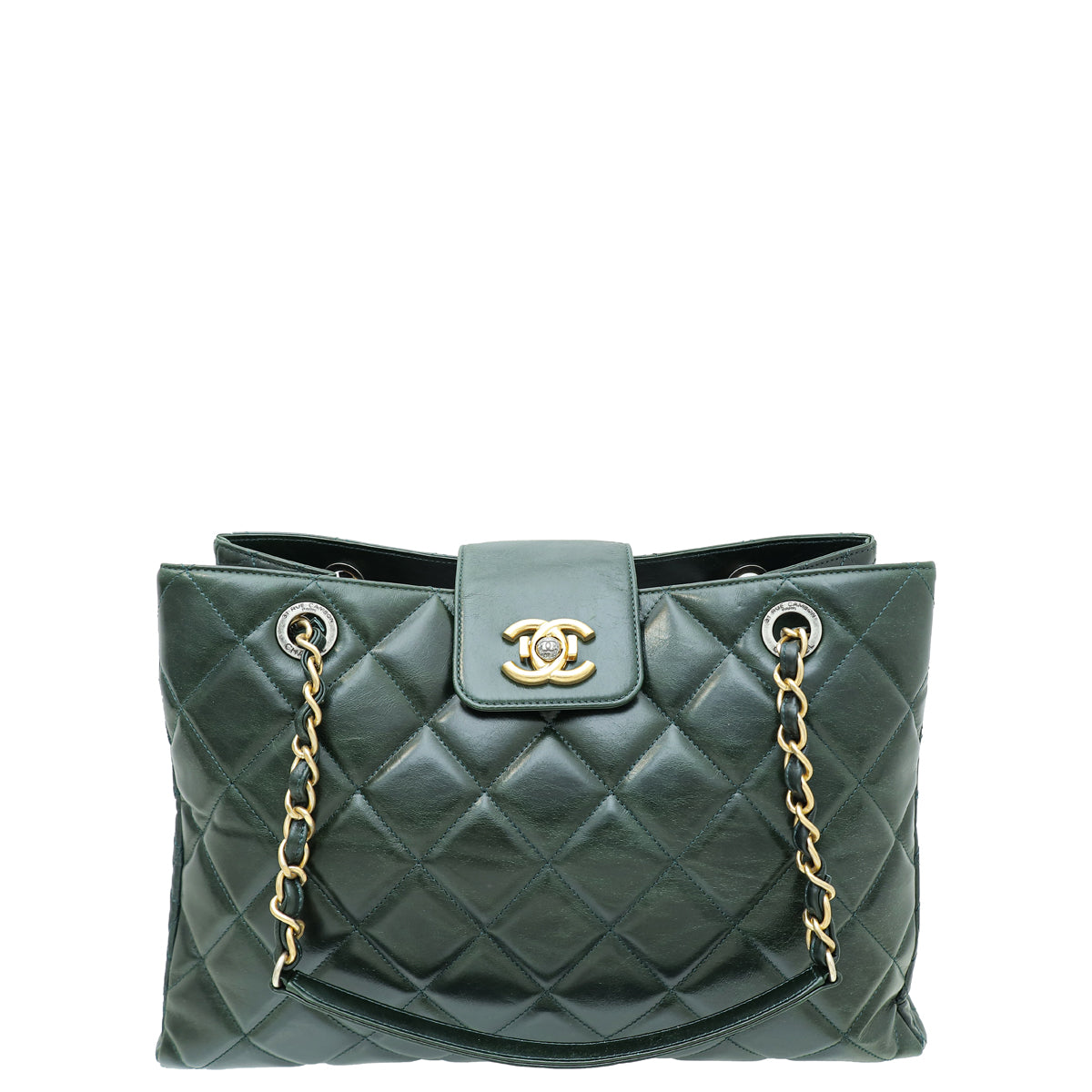 Chanel Forest Green Aged CC Shopping Tote Bag