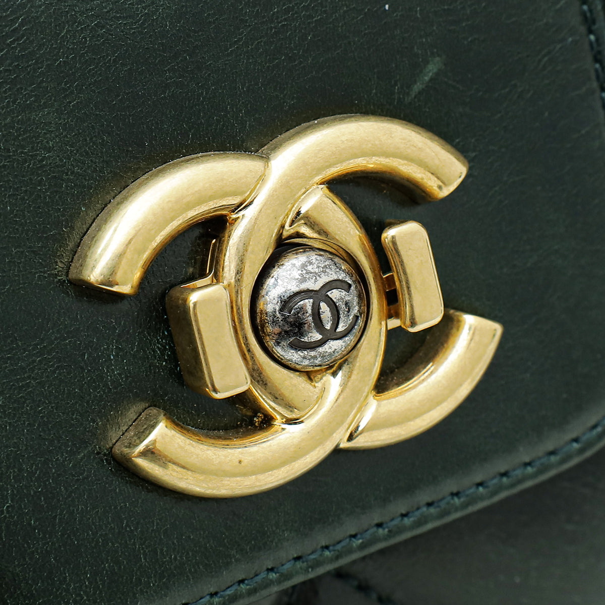 Chanel Forest Green Aged CC Shopping Tote Bag