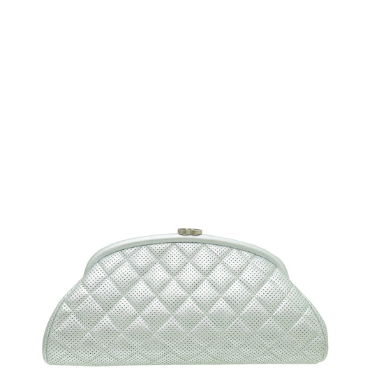 Chanel Silver Quilted Perforated Timeless Clutch