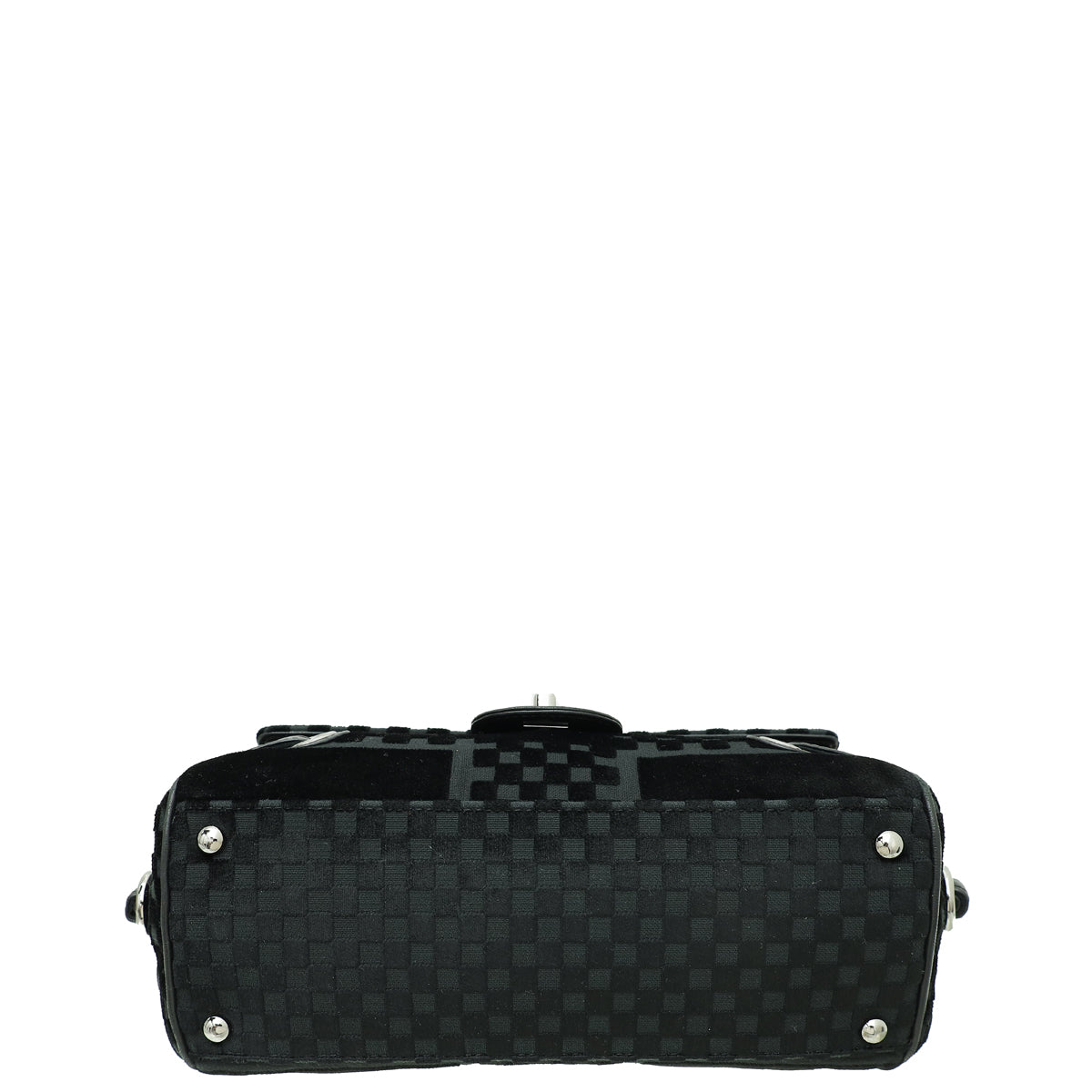 Chanel Black Check Embossed Velvet Side Belted Shoulder Bag