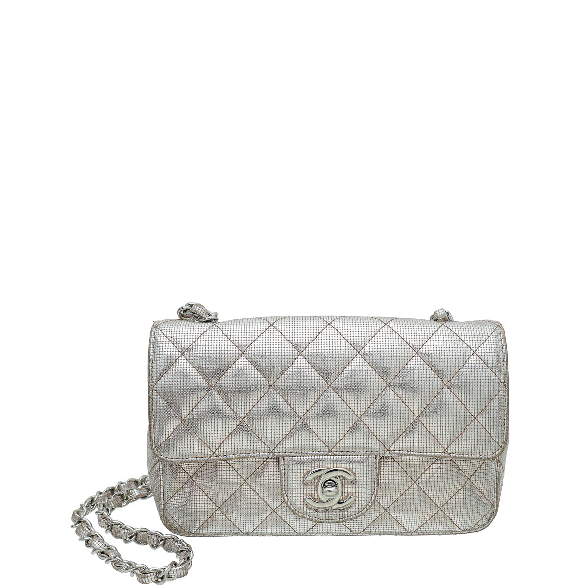 Chanel Metallic Pink Gold CC Quilted Pixel Effect Mini Rectangular Bag