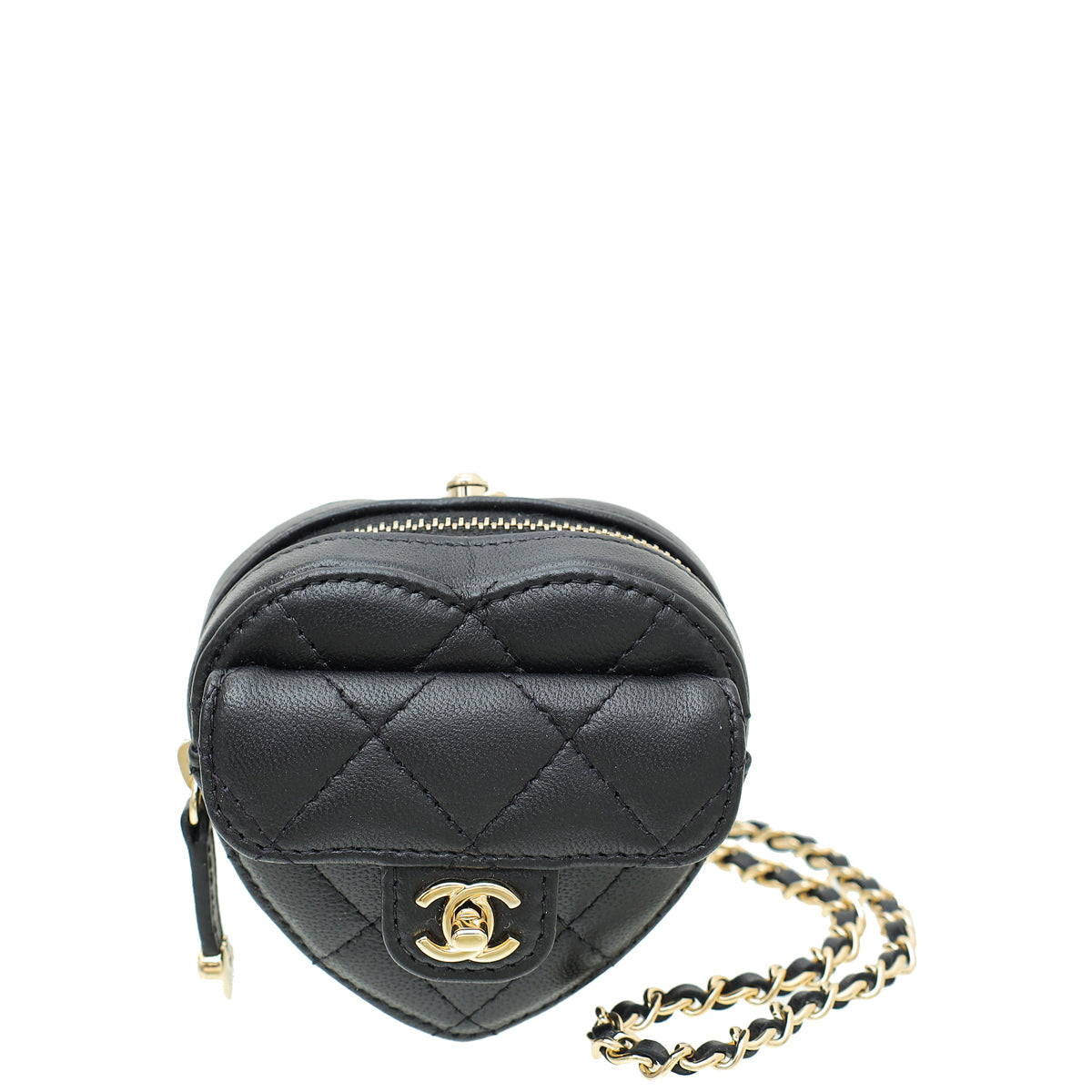 Chanel Black CC In Love Heart Coin Purse With Chain